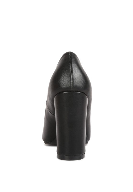 ZHURI Faux Leather Solid Block Heel Pumps