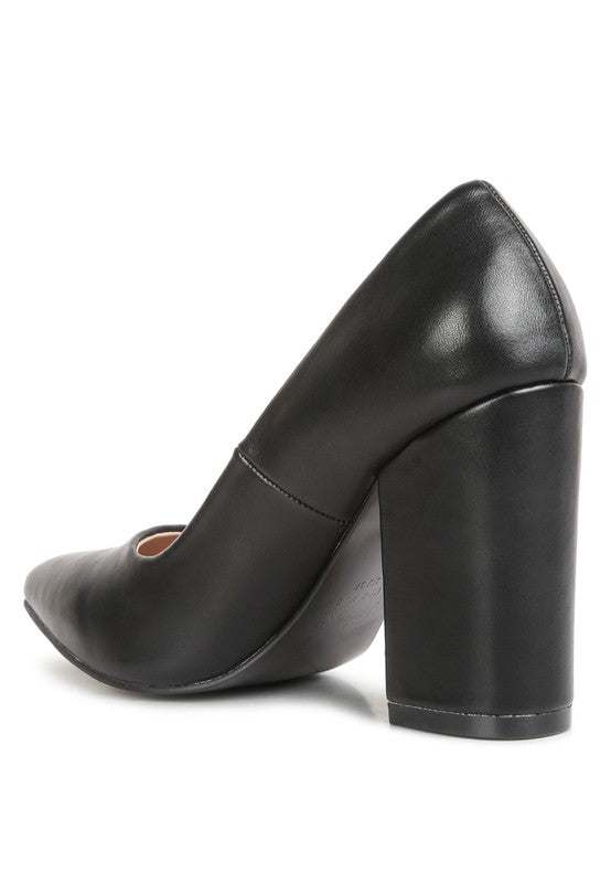 ZHURI Faux Leather Solid Block Heel Pumps