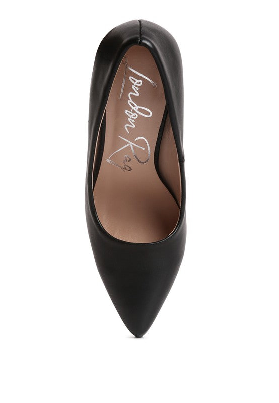 ZHURI Faux Leather Solid Block Heel Pumps