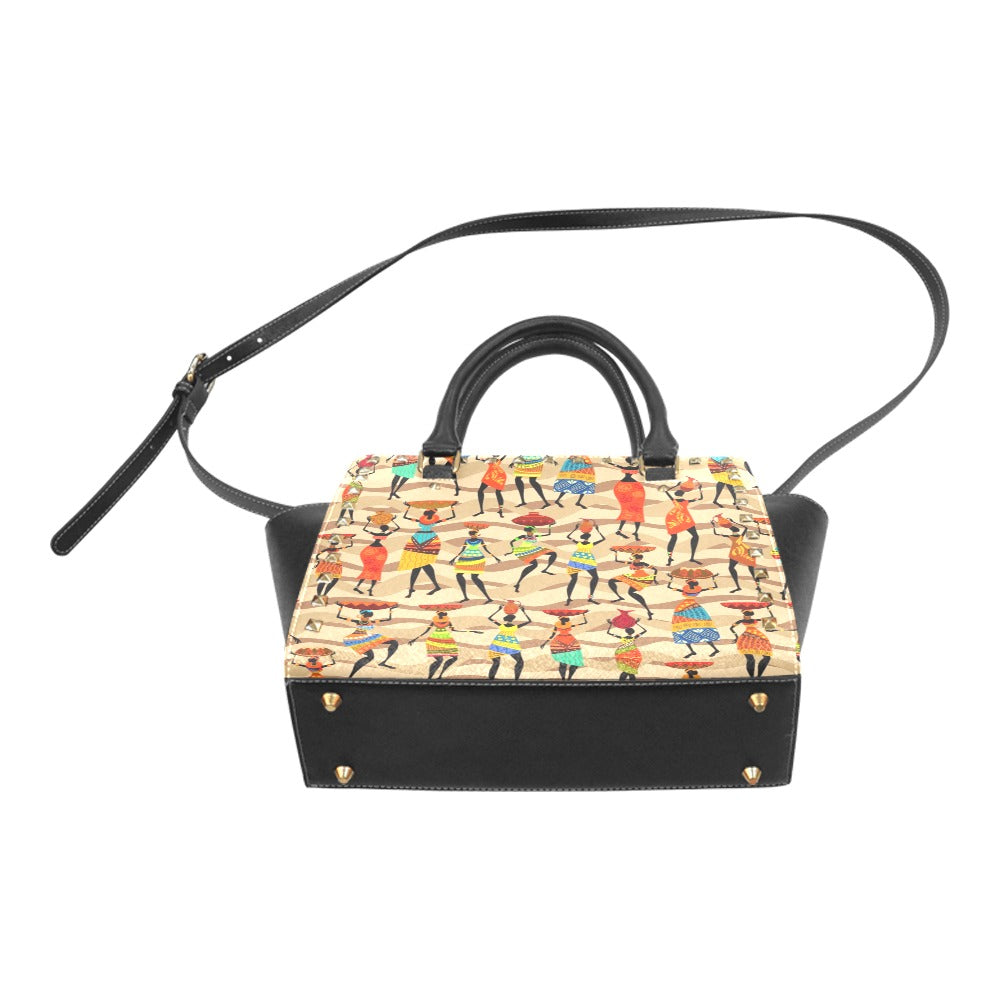 African Hustle Culture Print Studded Handbag