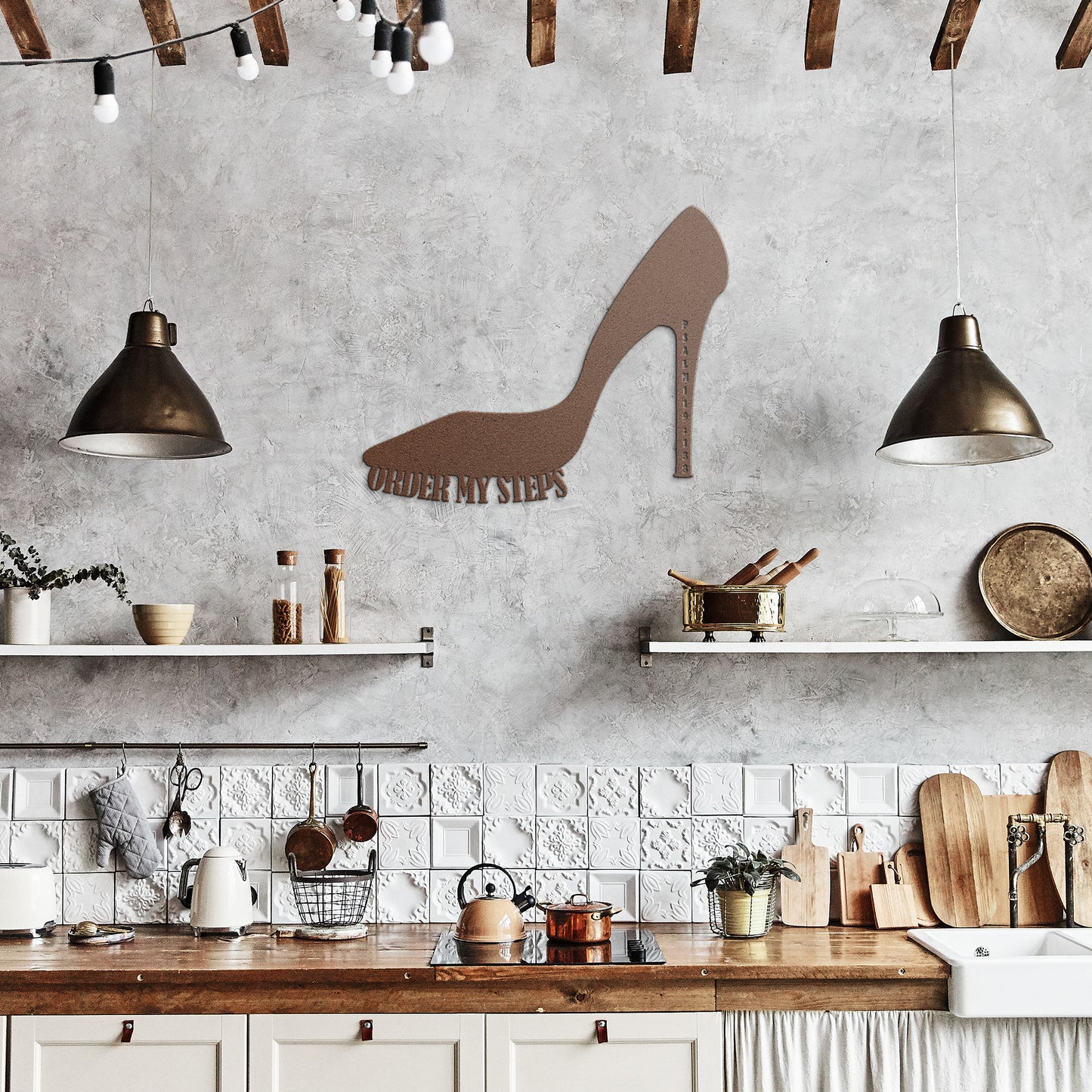 Order My Steps High-Heel Stiletto Psalm Scripture Metal Wall Art