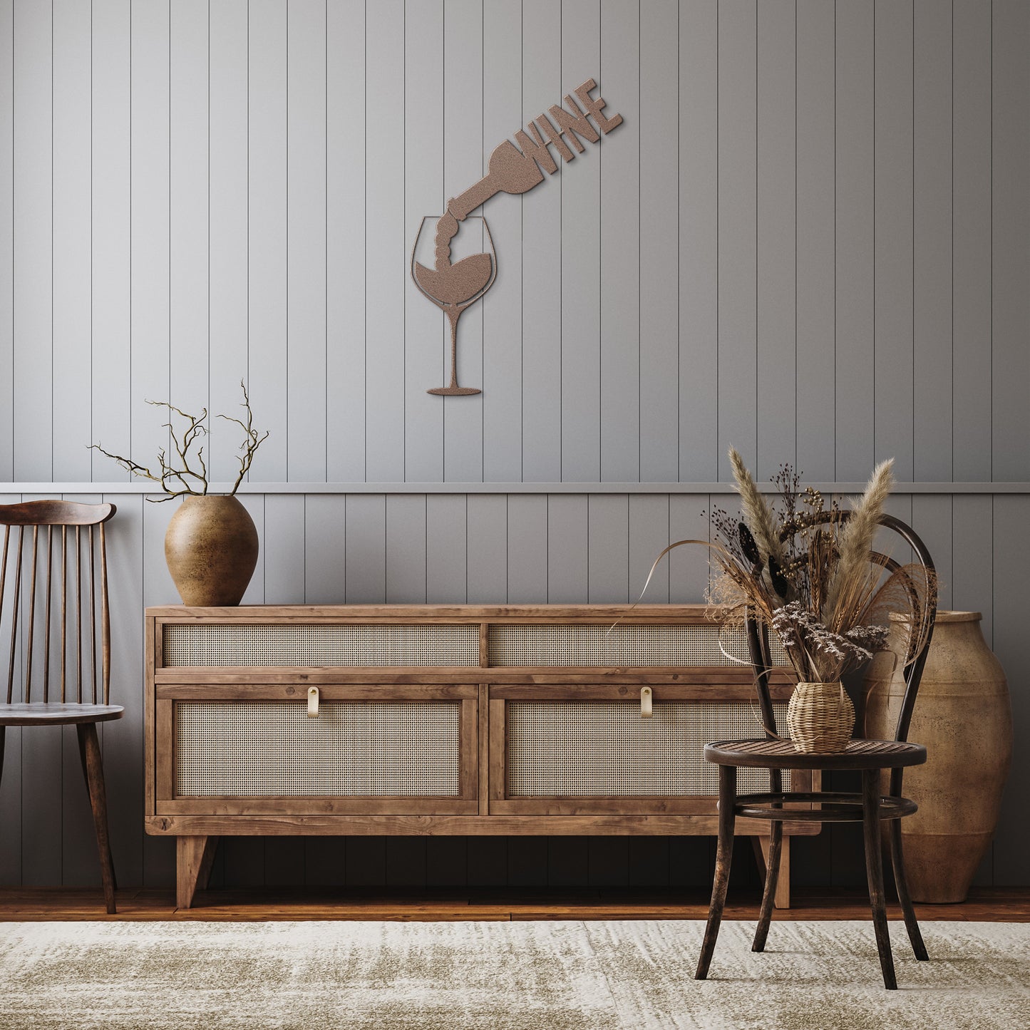 Wine Bottle and Glass Bar Coller Metal Wall Art Sign