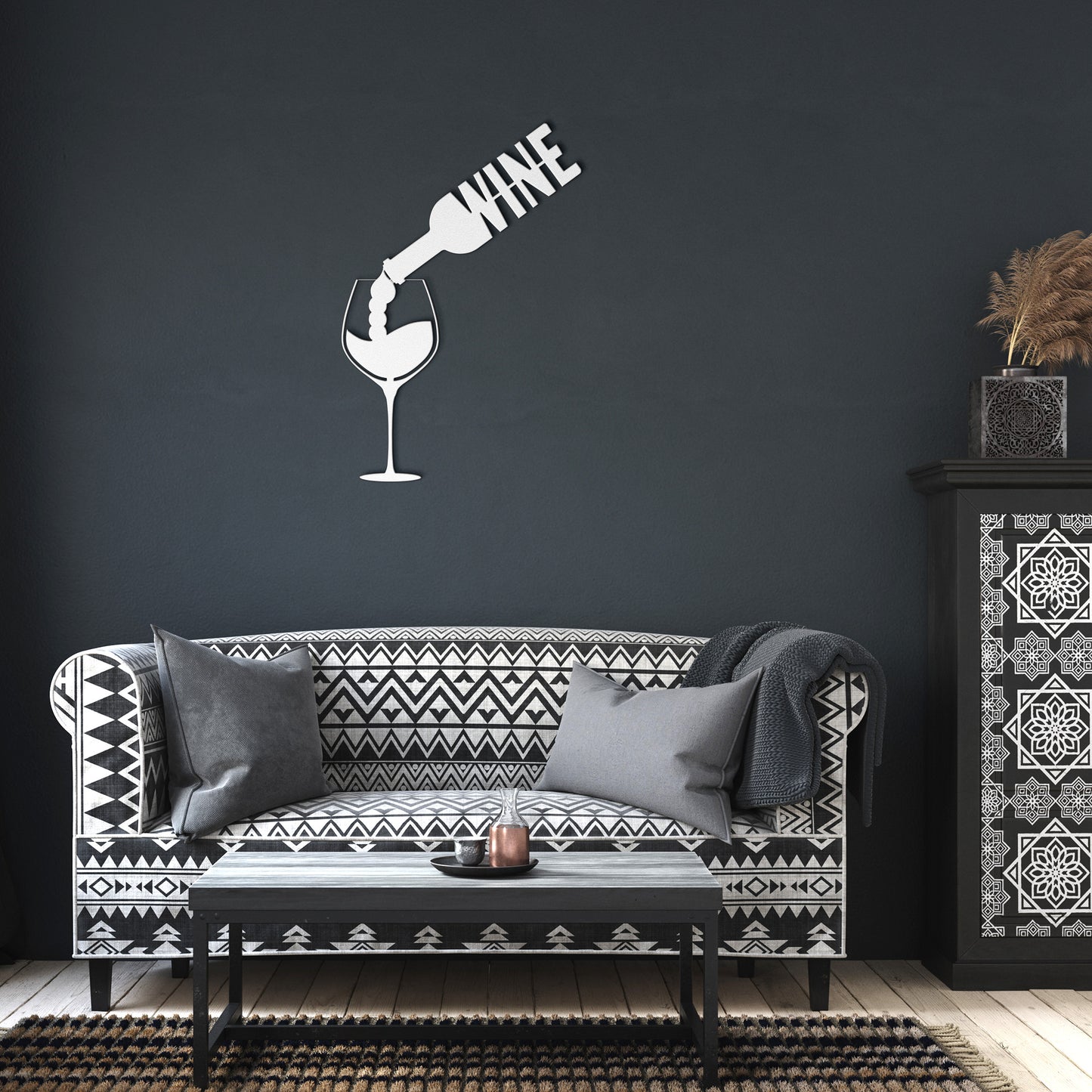 Wine Bottle and Glass Bar Coller Metal Wall Art Sign