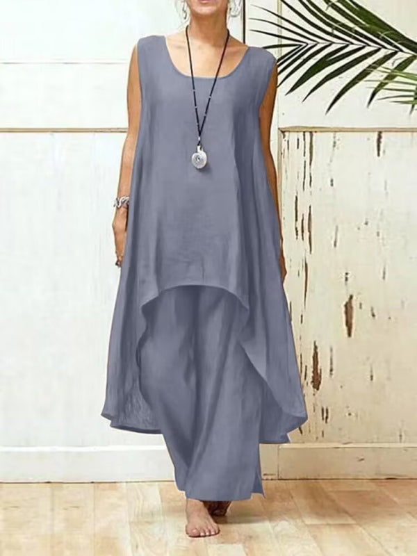 Linen Sleeveless Wide-leg Pant set