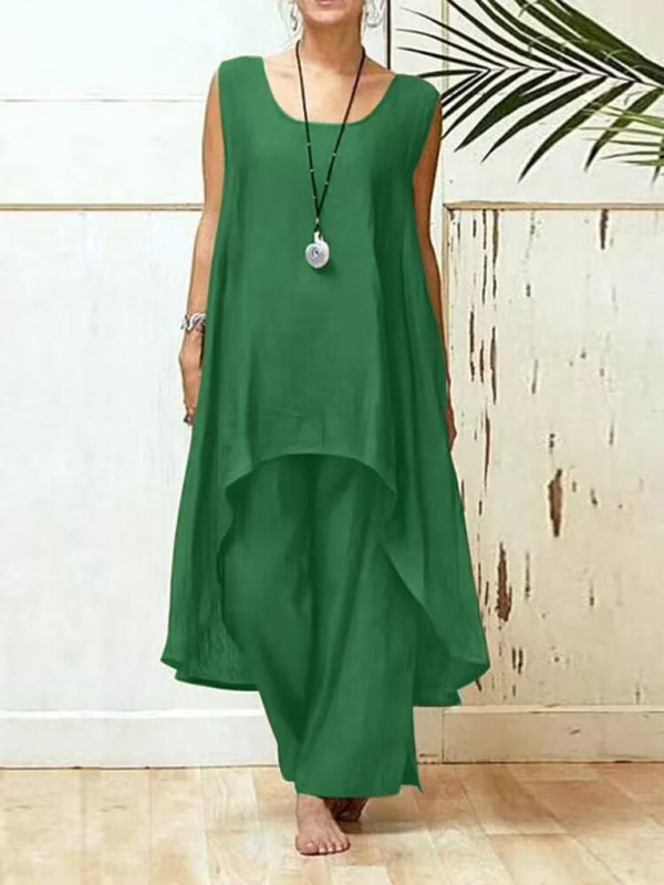 Linen Sleeveless Wide-leg Pant set
