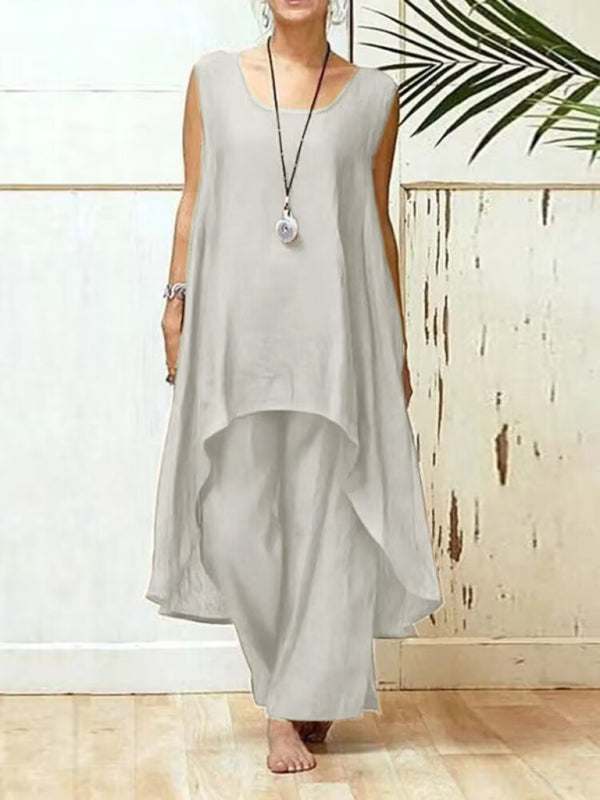 Linen Sleeveless Wide-leg Pant set