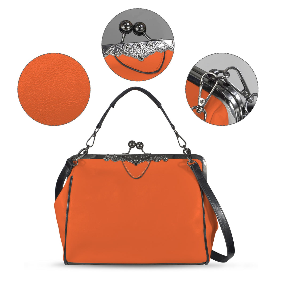 Solid Orange Kisslock Handbag