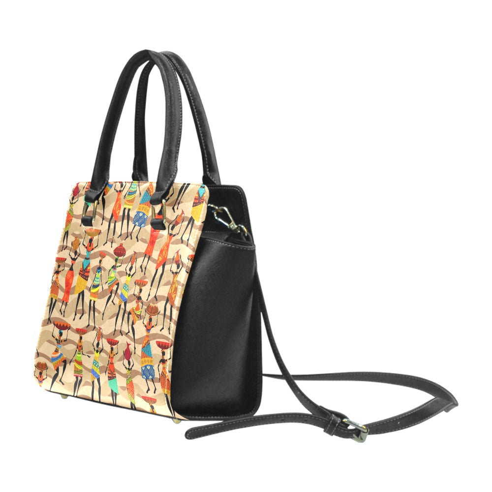 African Hustle Culture Print Studded Handbag