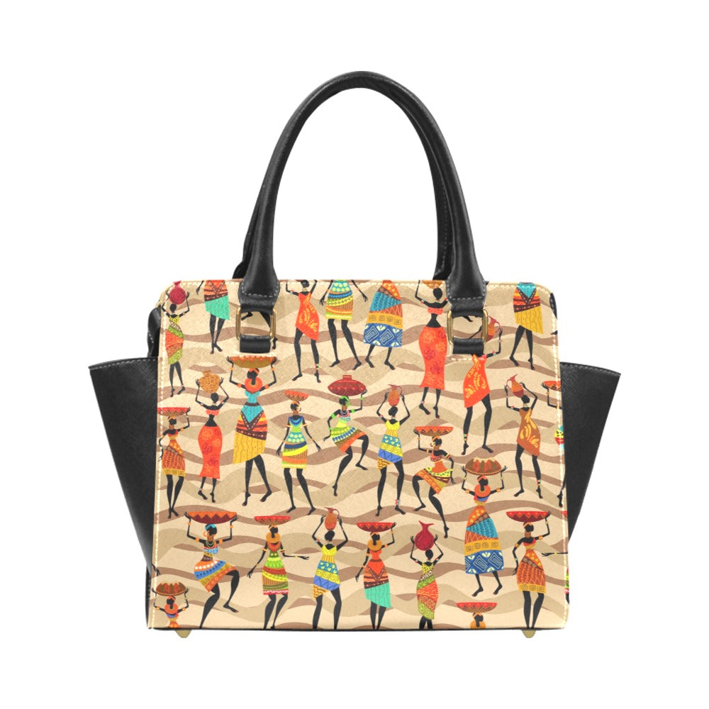 African Hustle Culture Print Studded Handbag