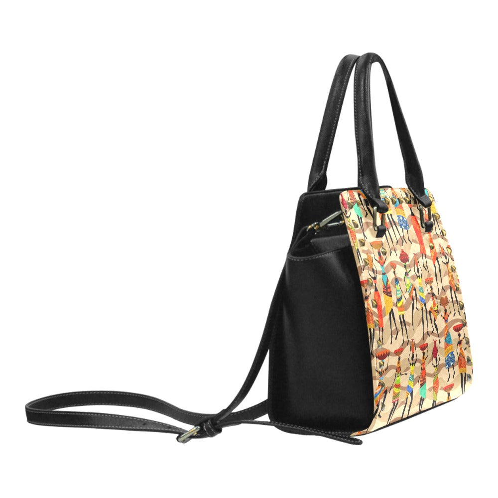 African Hustle Culture Print Studded Handbag