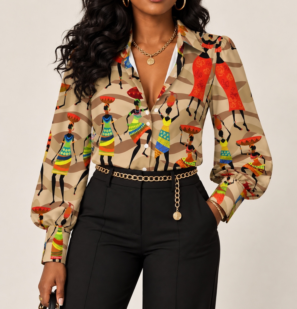 African Hustle Culture Lantern Sleeve Blouse