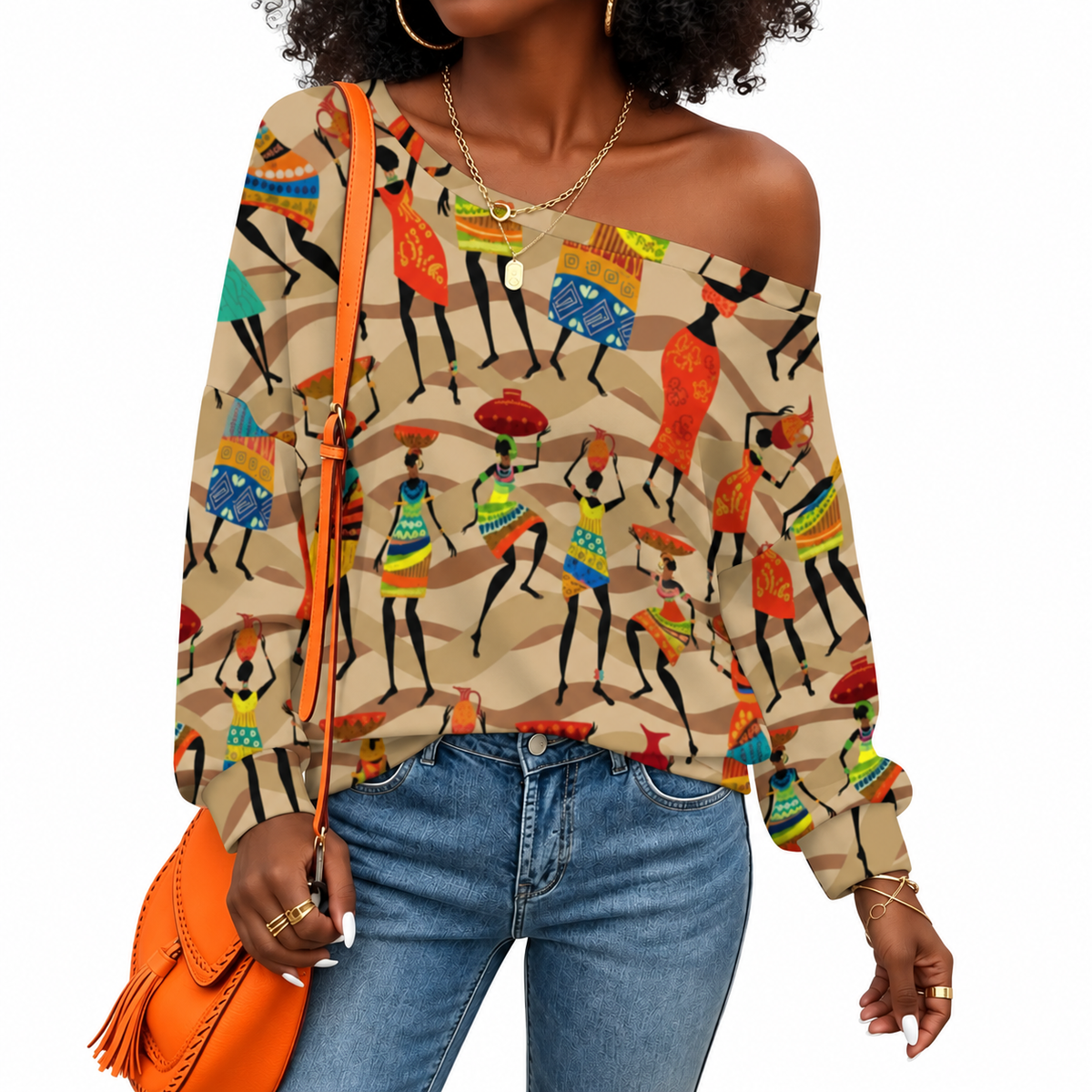 African Hustle Culture Off-Shoulder Sweatshirt