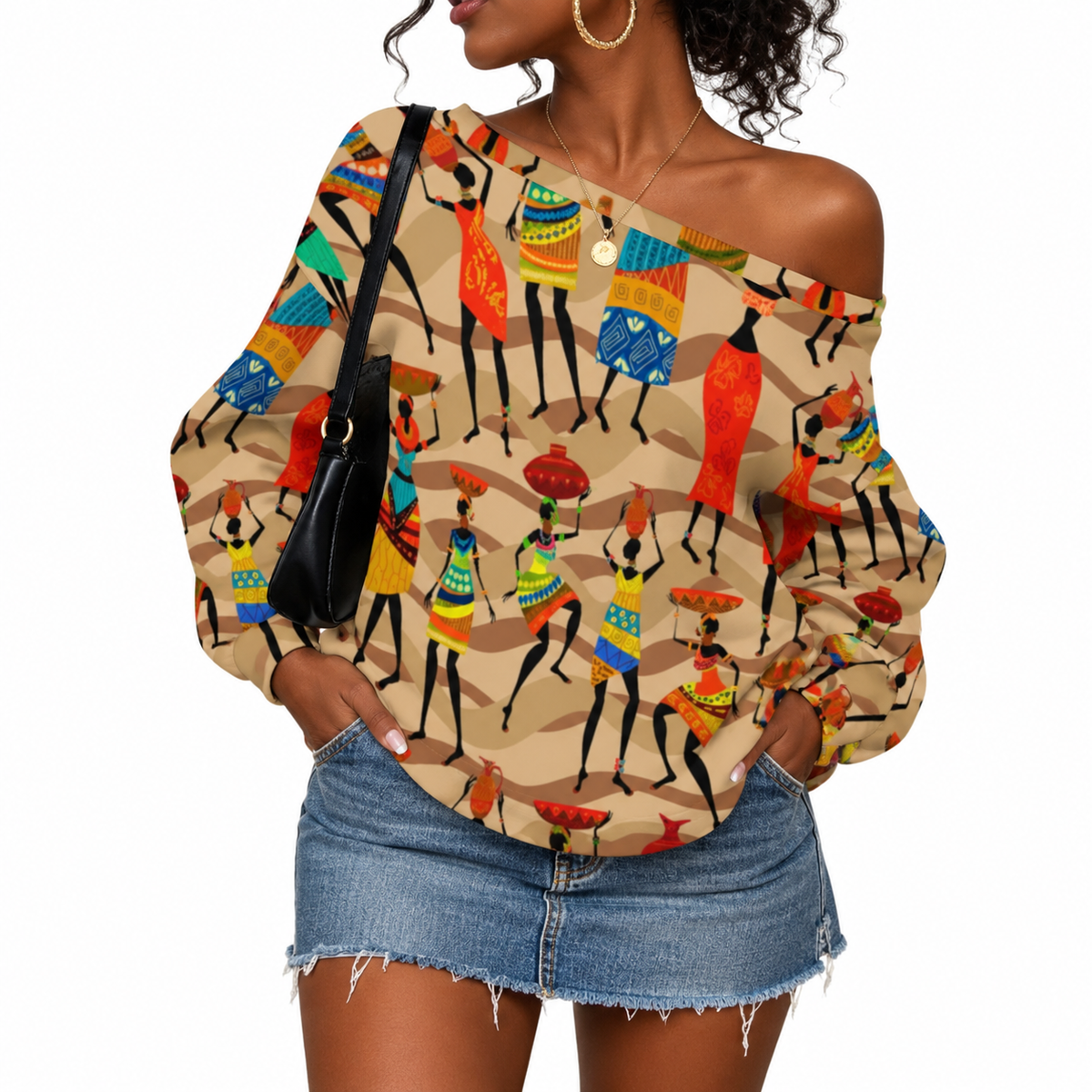 African Hustle Culture Off-Shoulder Sweatshirt