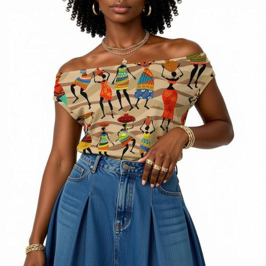 African Hustle Culture Off-the-Shoulder Top